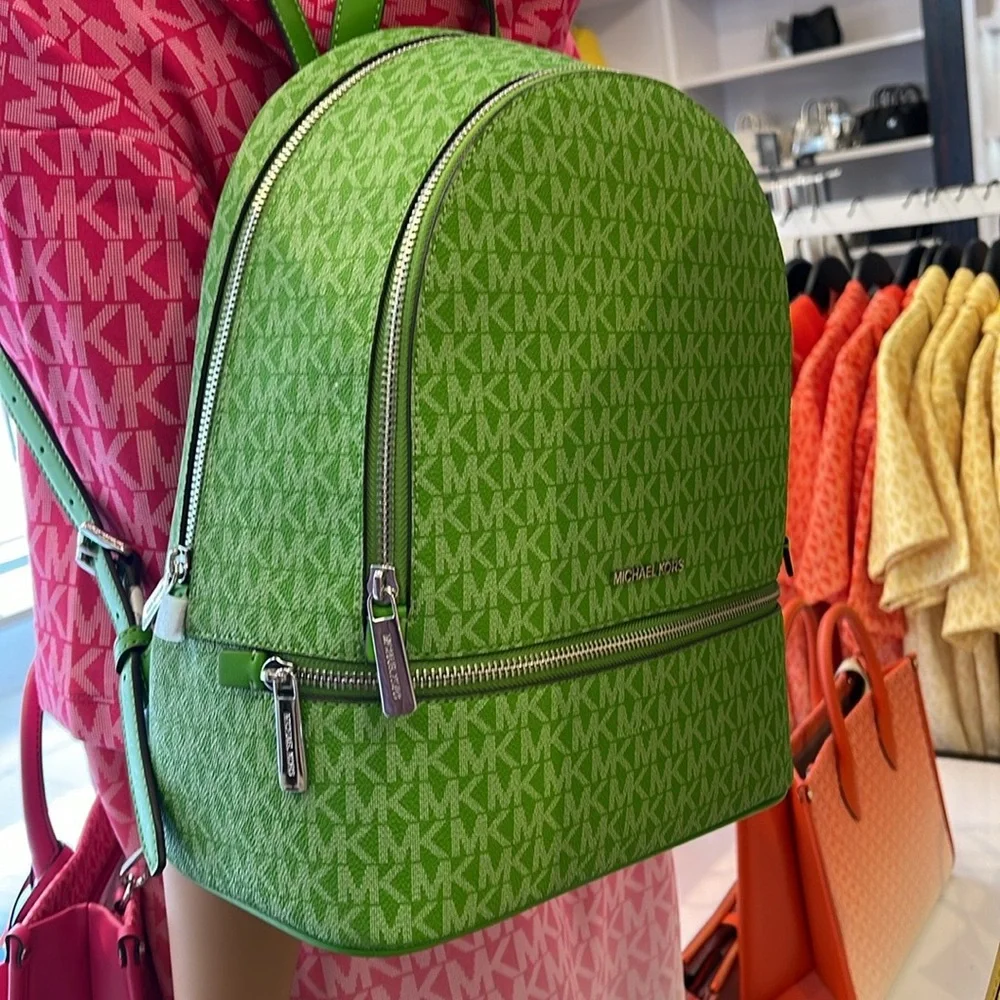 Michael Kors Rhea Medium Signature Logo Backpack
Jungle Green 
NWT - Picture 10 of 16
